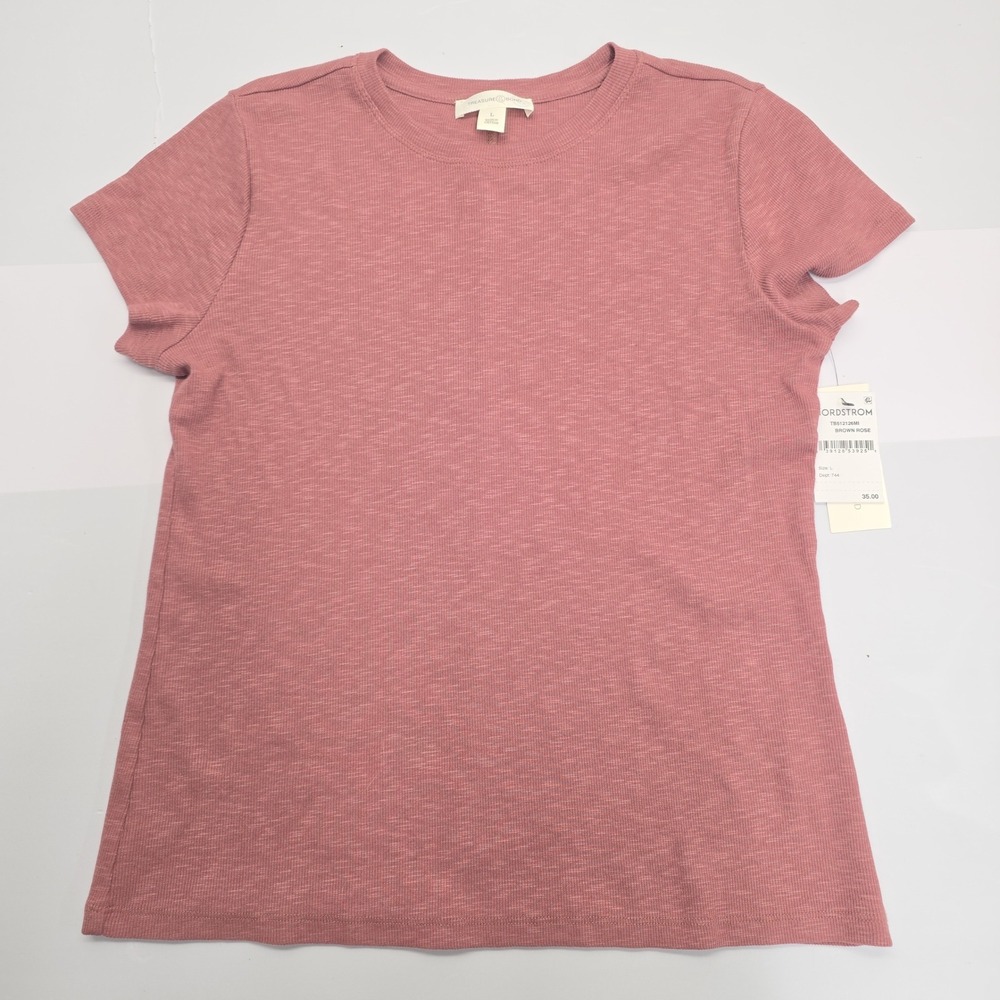 Treasure & Bond Womens Brown Rose Slub Knit T-Shirt Large TB512126MI
